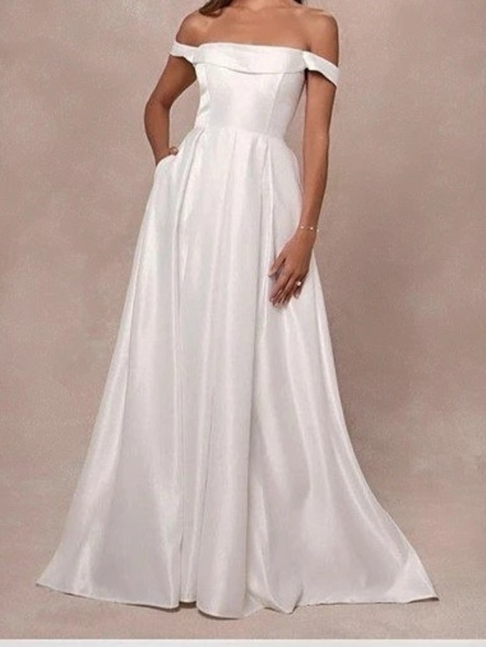 NWT Lulus Extraordinary Vow White Off-The-Shoulder Maxi Dress with Pockets XL